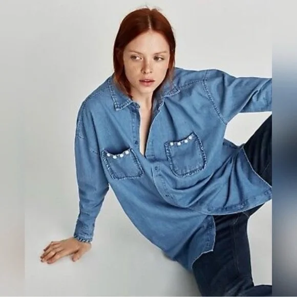 Zara Light Blue Denim Tunic Shirt - Picture 2 of 5